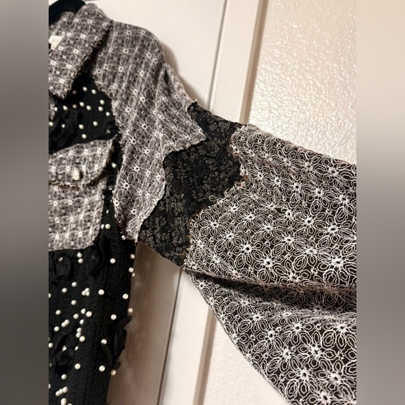 POL Eyelet Flower Pearl Detail Lace Patchwork Shirt or Shacket. - Picture 4 of 12